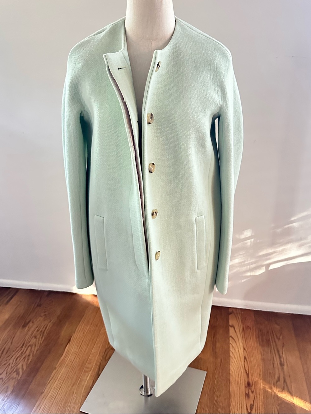 J.Crew Mint Pistachio Double Cloth Wool Blend Coat Collarless Long Coat